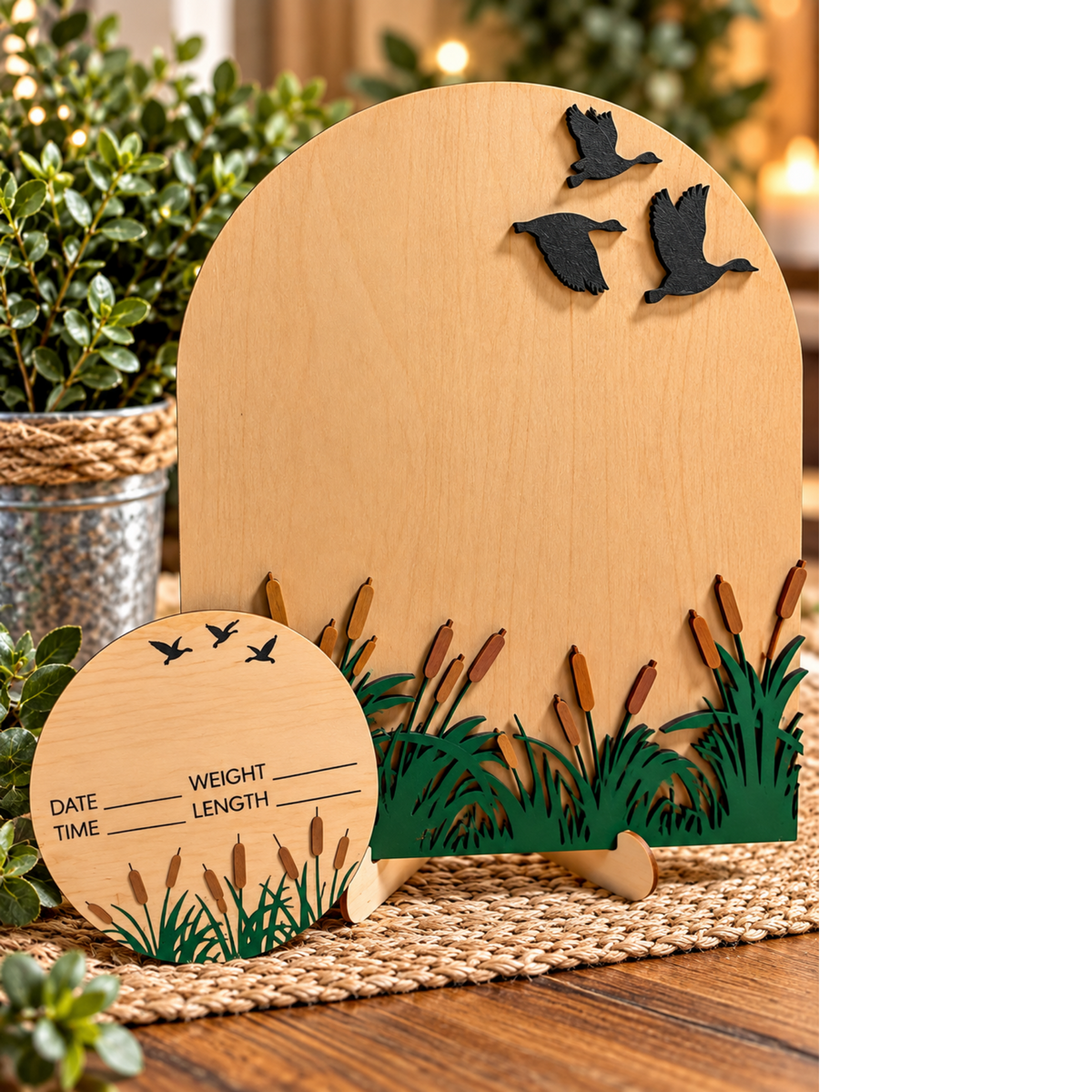 Wooden Baby Milestone Board – Duck & Cattail Design
