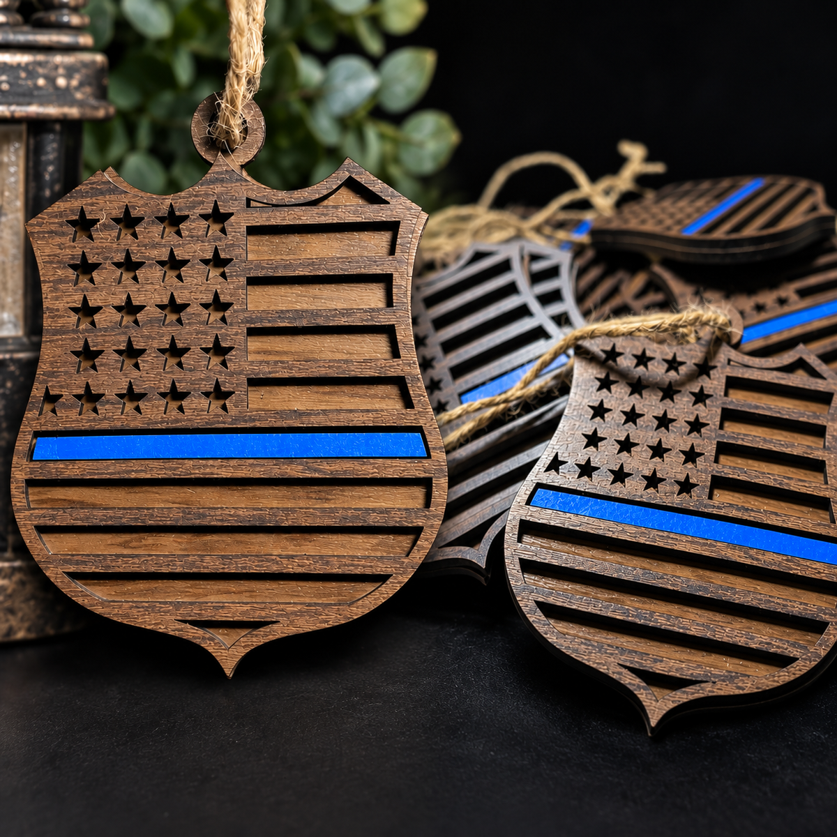 Thin Blue Line Police Shield Ornament 💙🖤