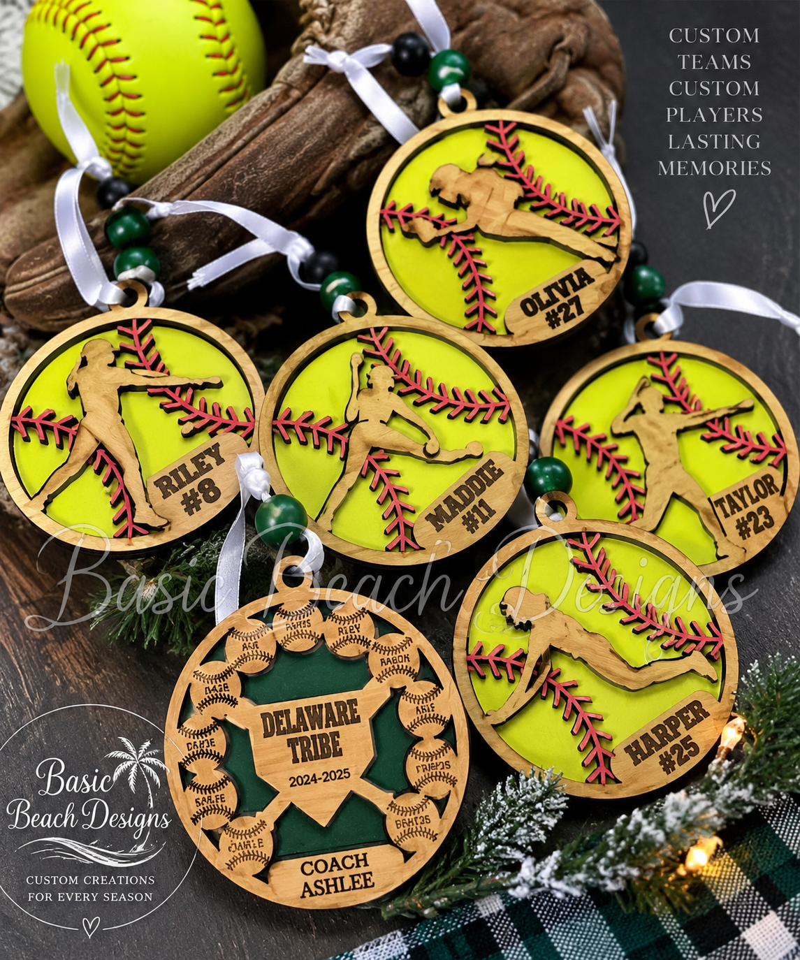 Personalized Softball Player Ornament- Custom Team and Player Keepsake