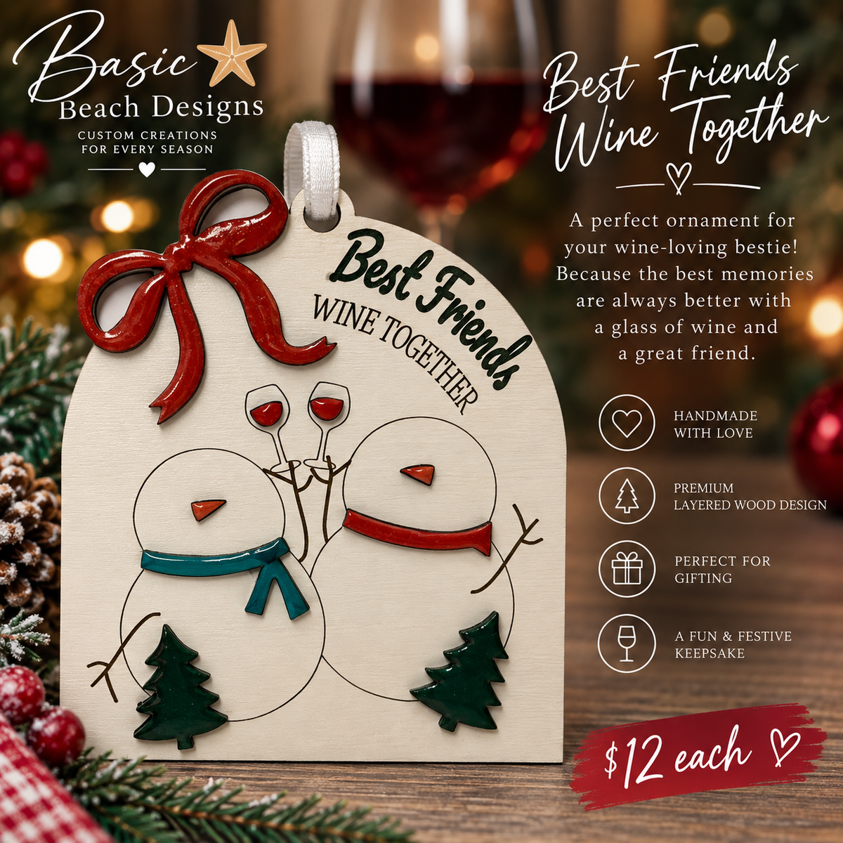🍷 Best Friends Wine Together Ornament