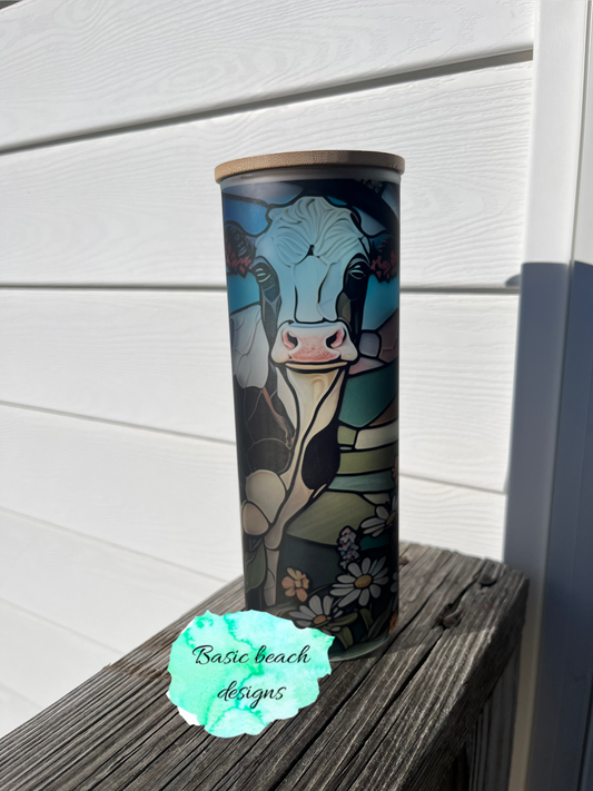 Stained glass cow glass tumbler
